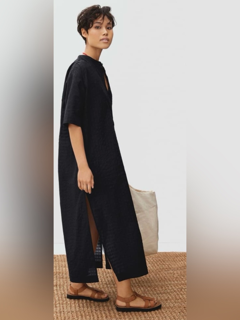 NWT EVERLANE Small The Caftan Maxi Dress in Black Check
